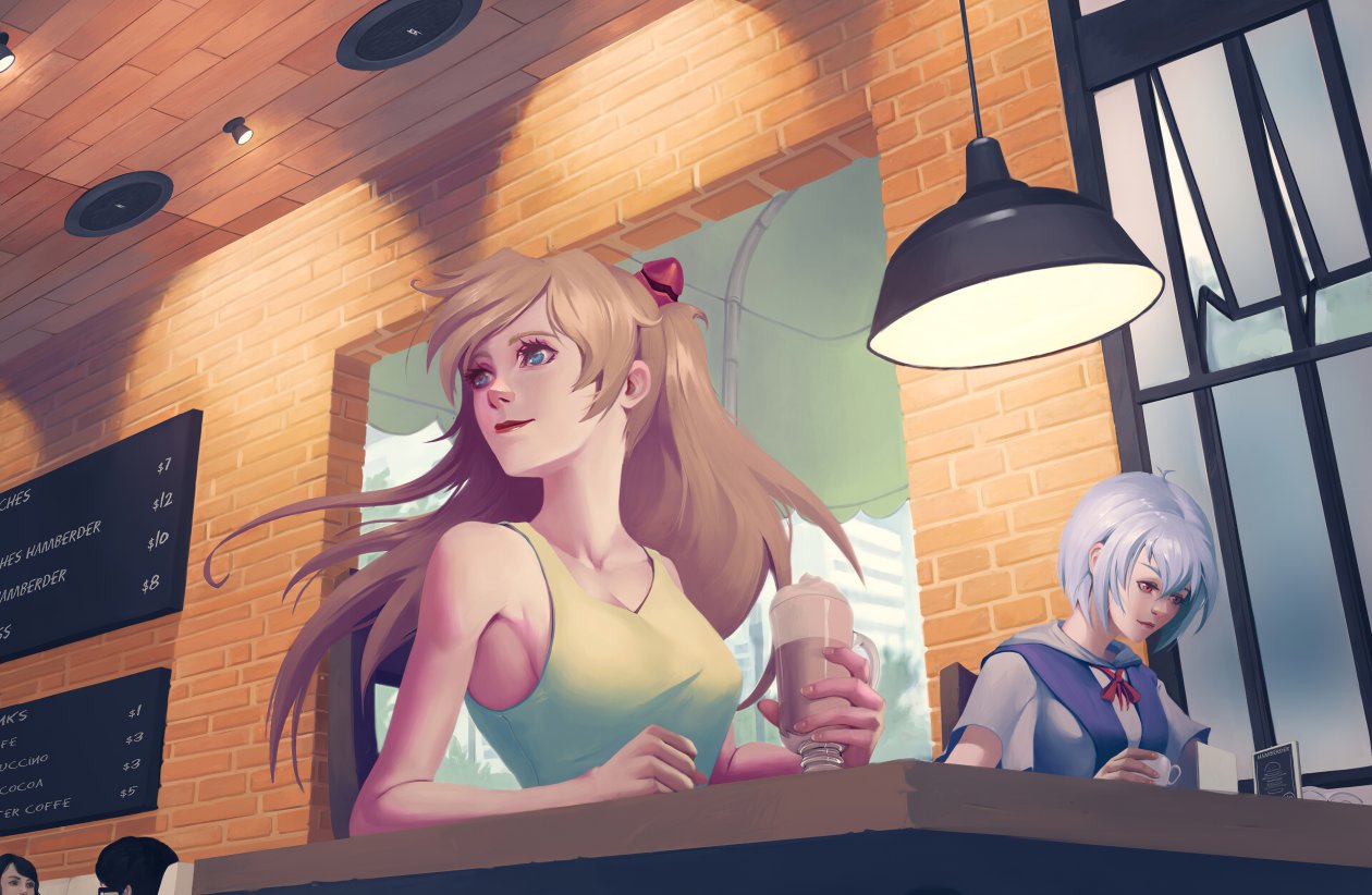 Asuka Langley Sohryu Rei Ayanami Cafe 4k