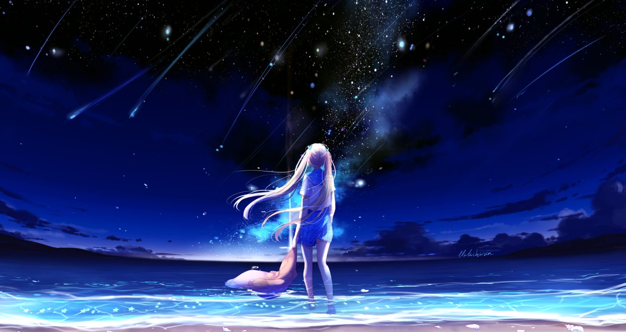 Animegirl Night Sea Stars Fantasy