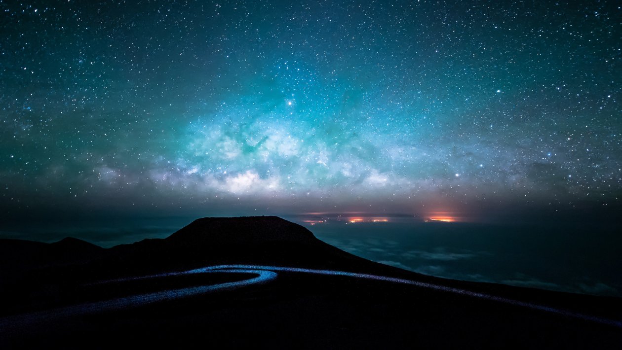 Night Stars Sky Landscape Road Path