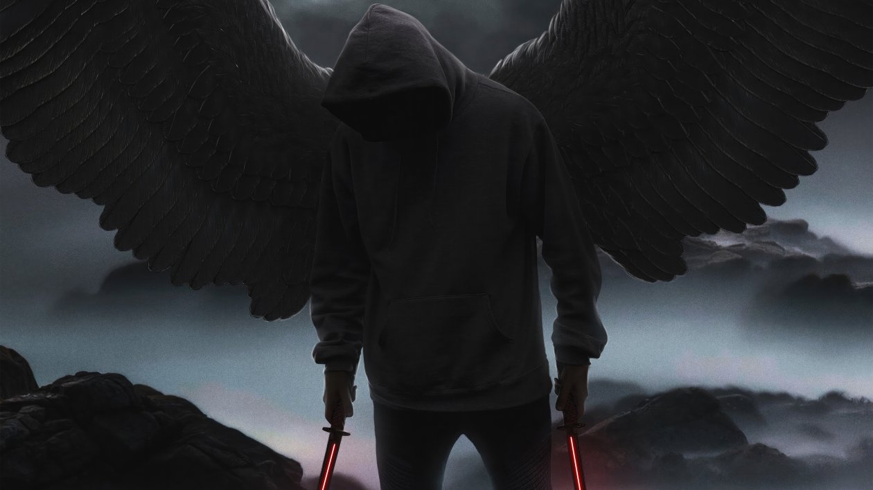 Angel Hoodie Boy Moon Night Dark 5k