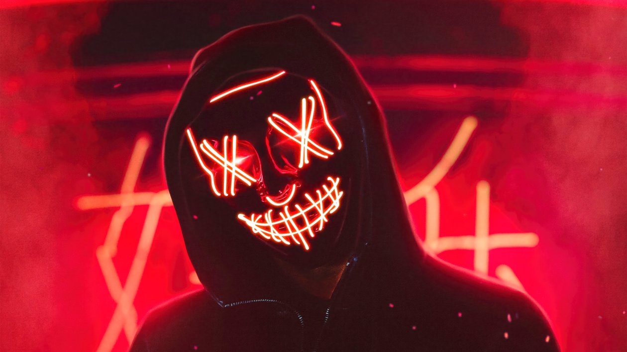Hoodie Boy With Red Neon Mask