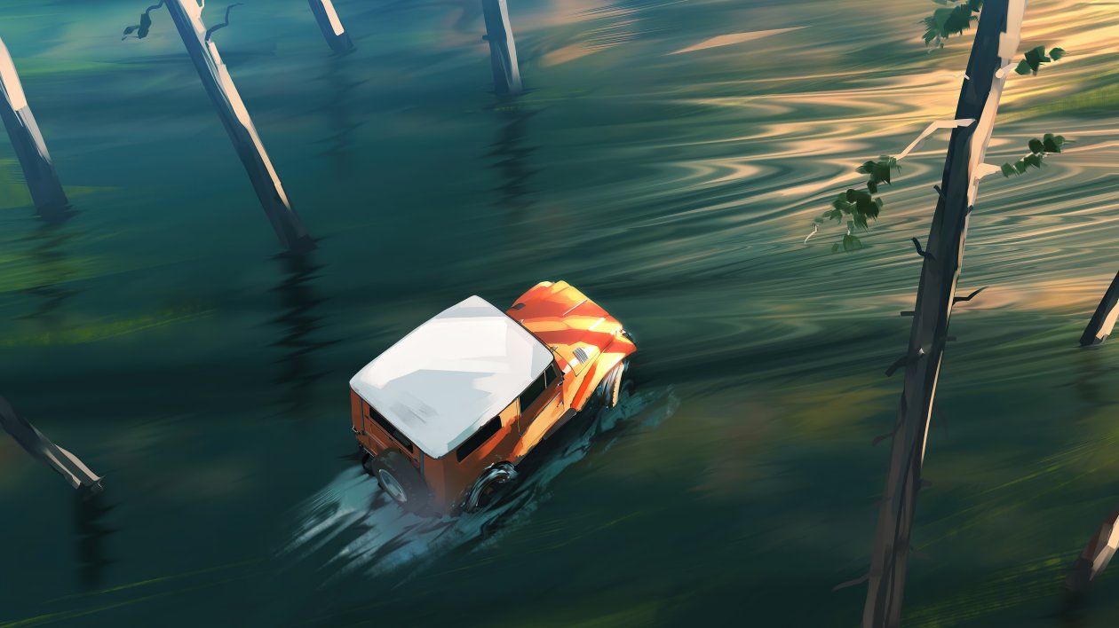 Offroading Jeep Lake