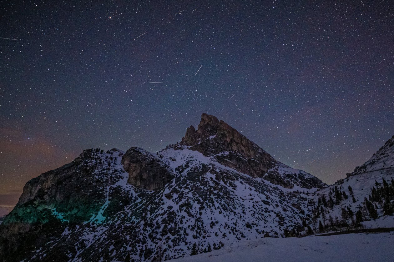 Comet Rain Over Mountains In Dolomites