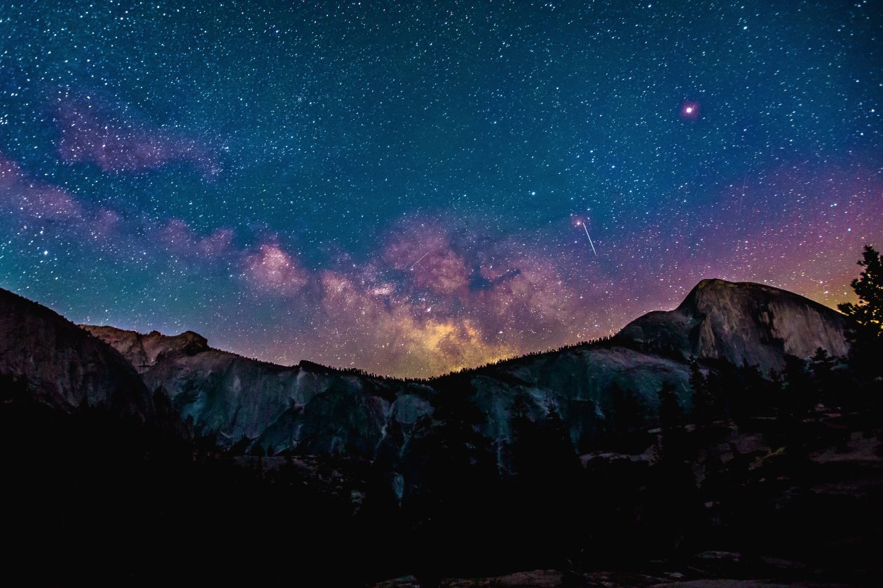 Stars Space Landscape Mountains