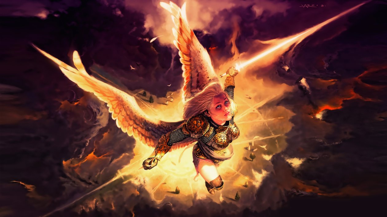 Gold Angel Fantasy Girl With Wings 4k