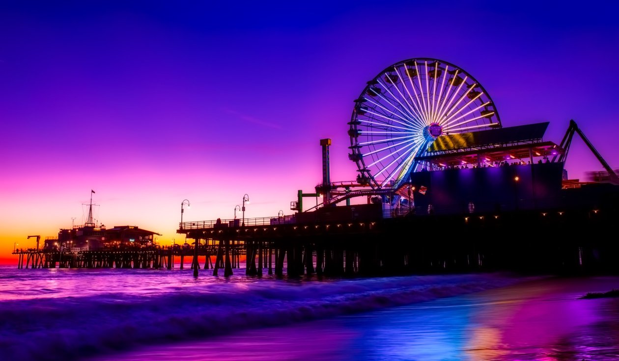 Santa Monica Ferris Wheel Colorful Golden Hour