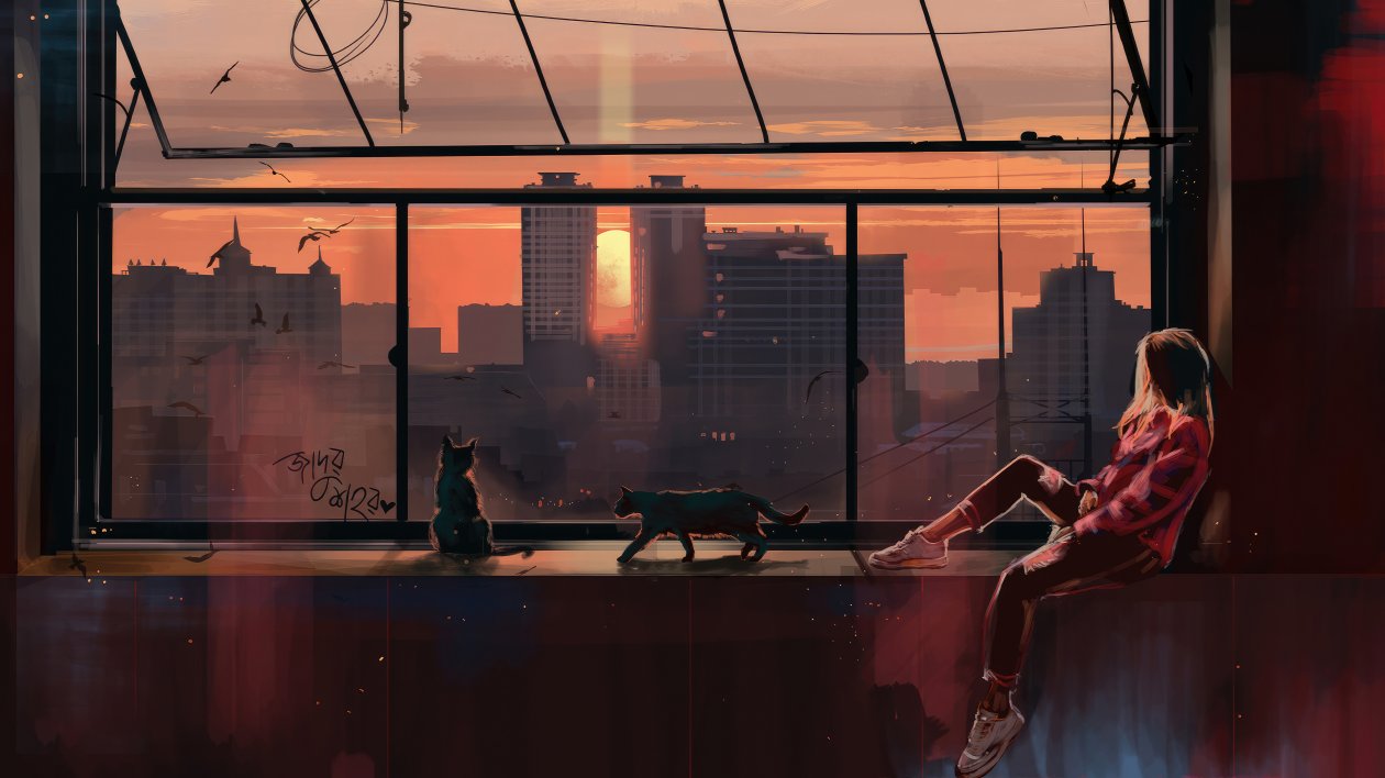 Watching Magical Sunset From The Window
