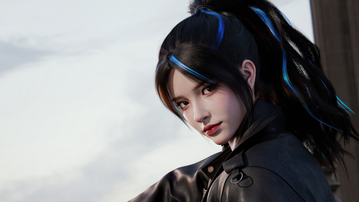 Asian Cg Girl With Blue Hair Strips