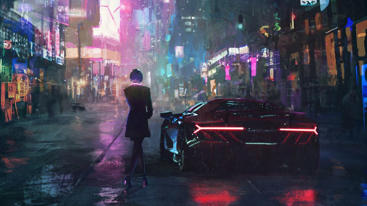 Cyberpunk Lamborghini Girl Alongside