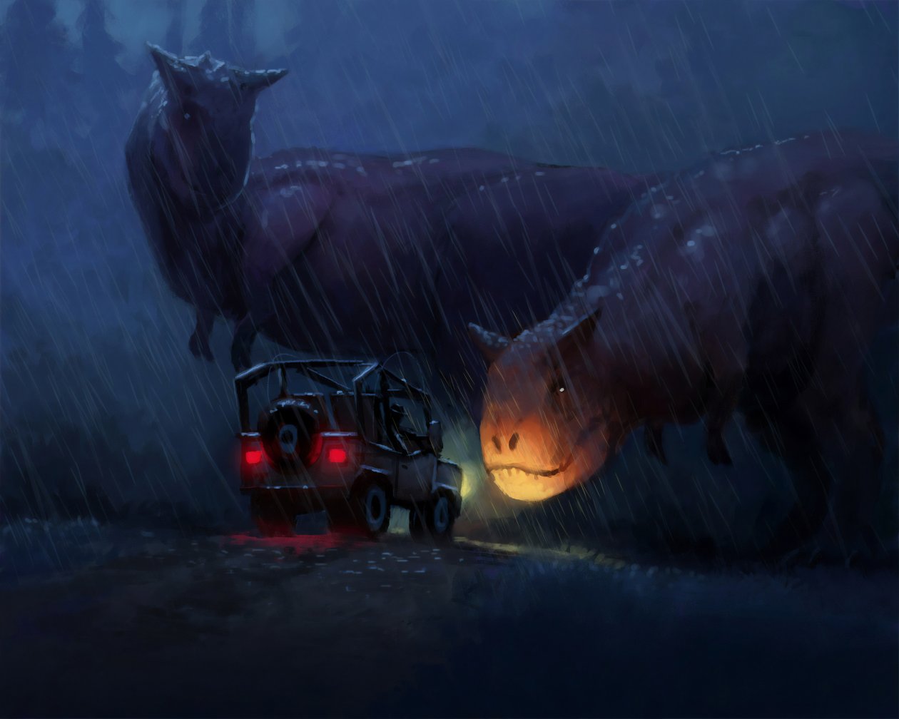 Dinosaur Stoping The Car