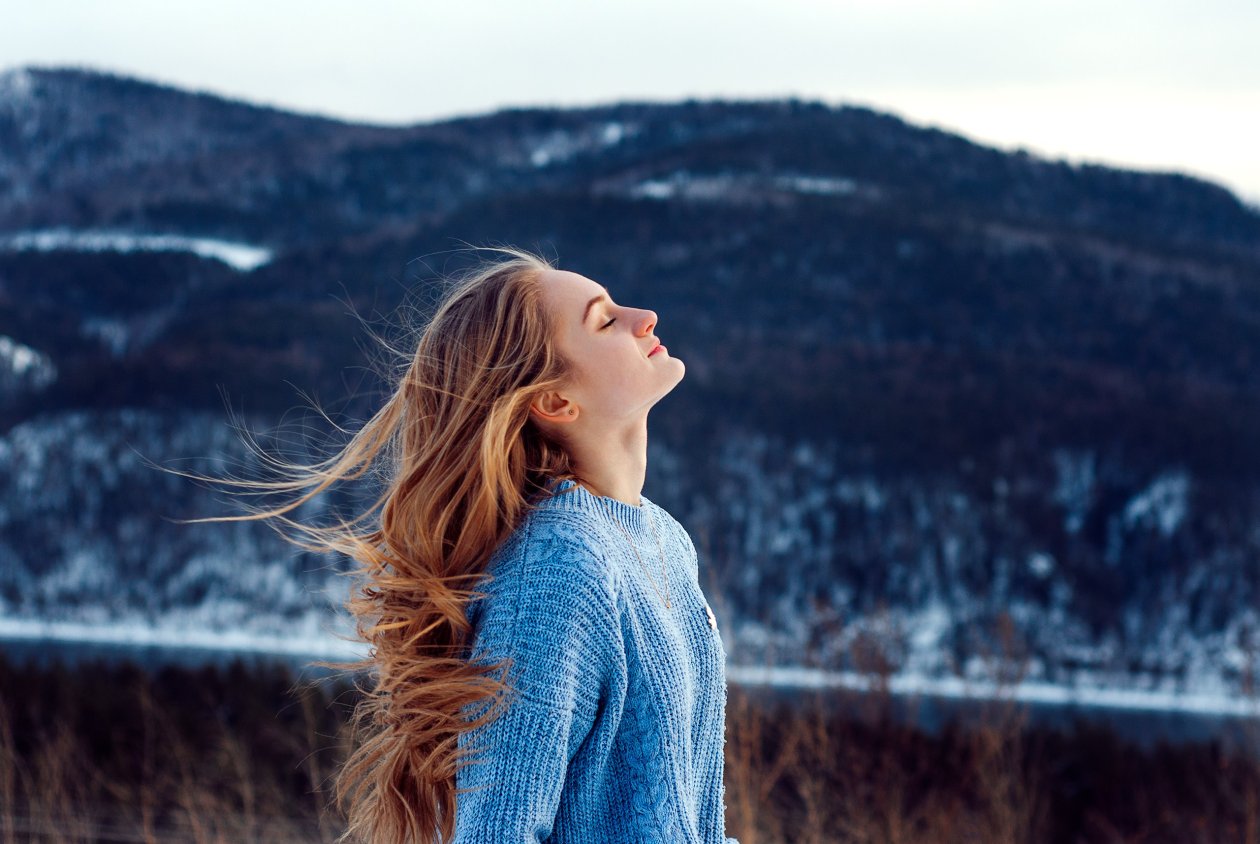 Windy Weather Snow Closed Eyes Girl