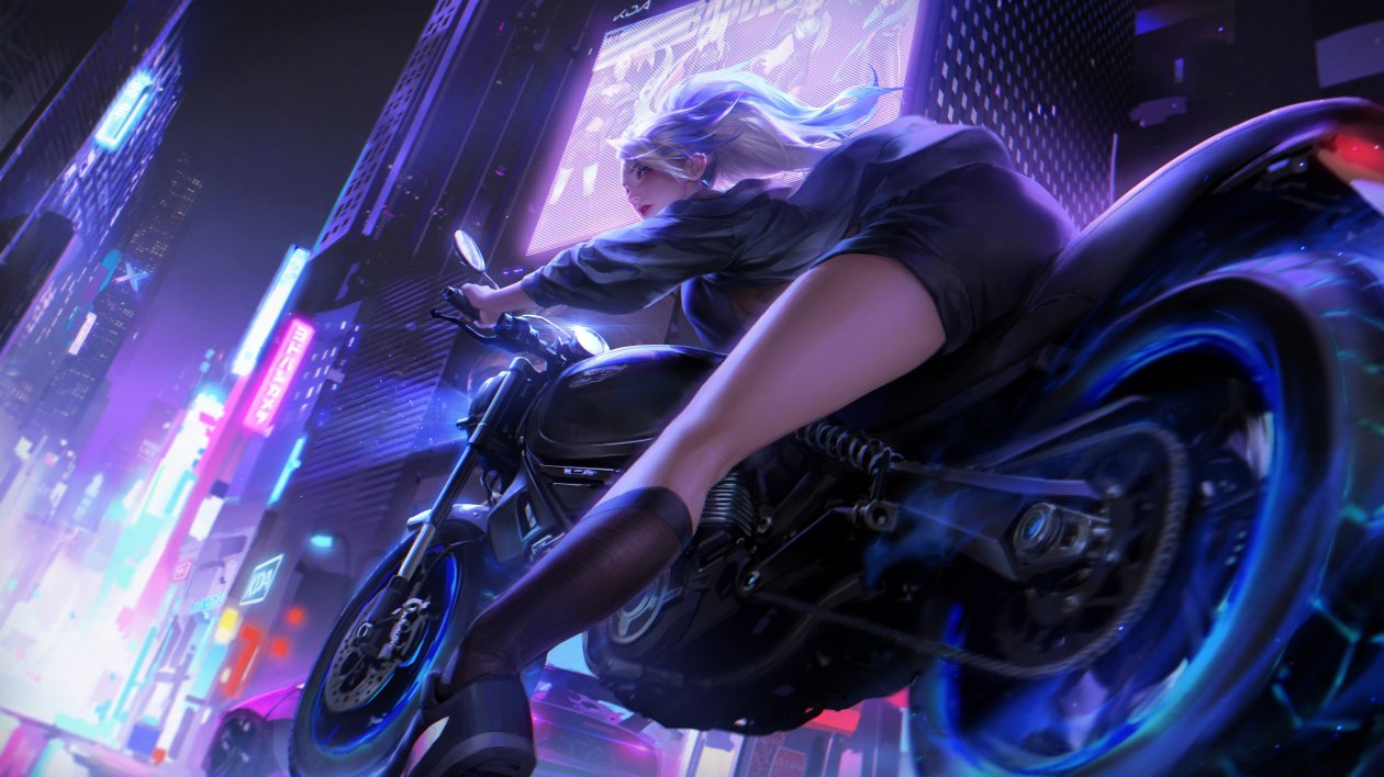 Biker Girl Neon City 4k