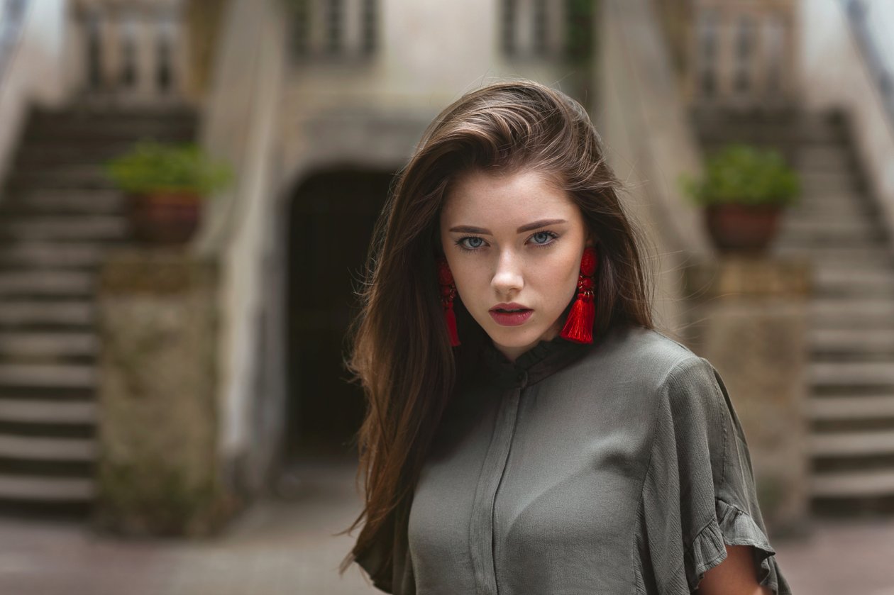 Long Hair Model With Earrings