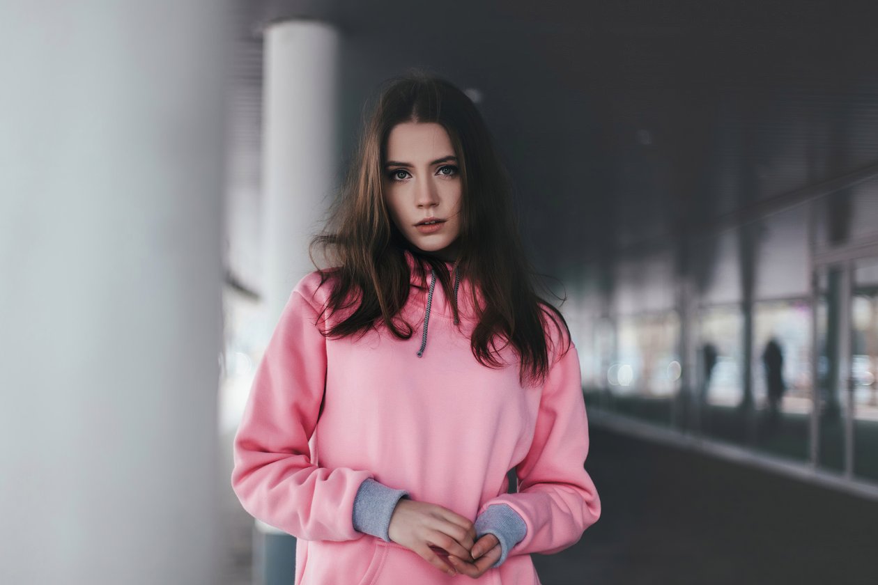 Long Hair Girl Pink Hoodie