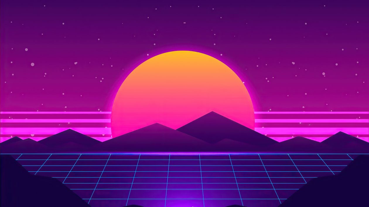 Synthwave Sun Mountains 4k