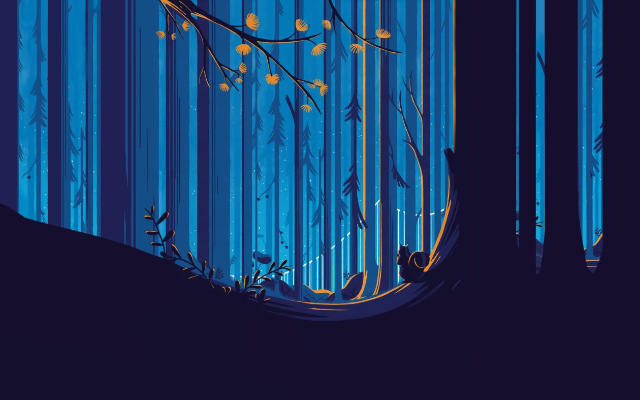 Squirrel Illustration Artwork Forest Trees Blue Sky