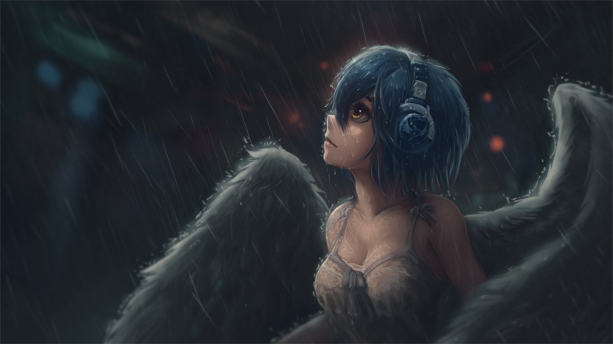 Anime Girl Headphones Wings