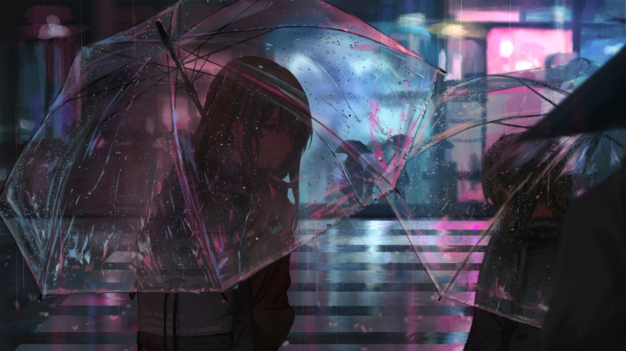 Anime Girl In Rain With Umbrella 4k