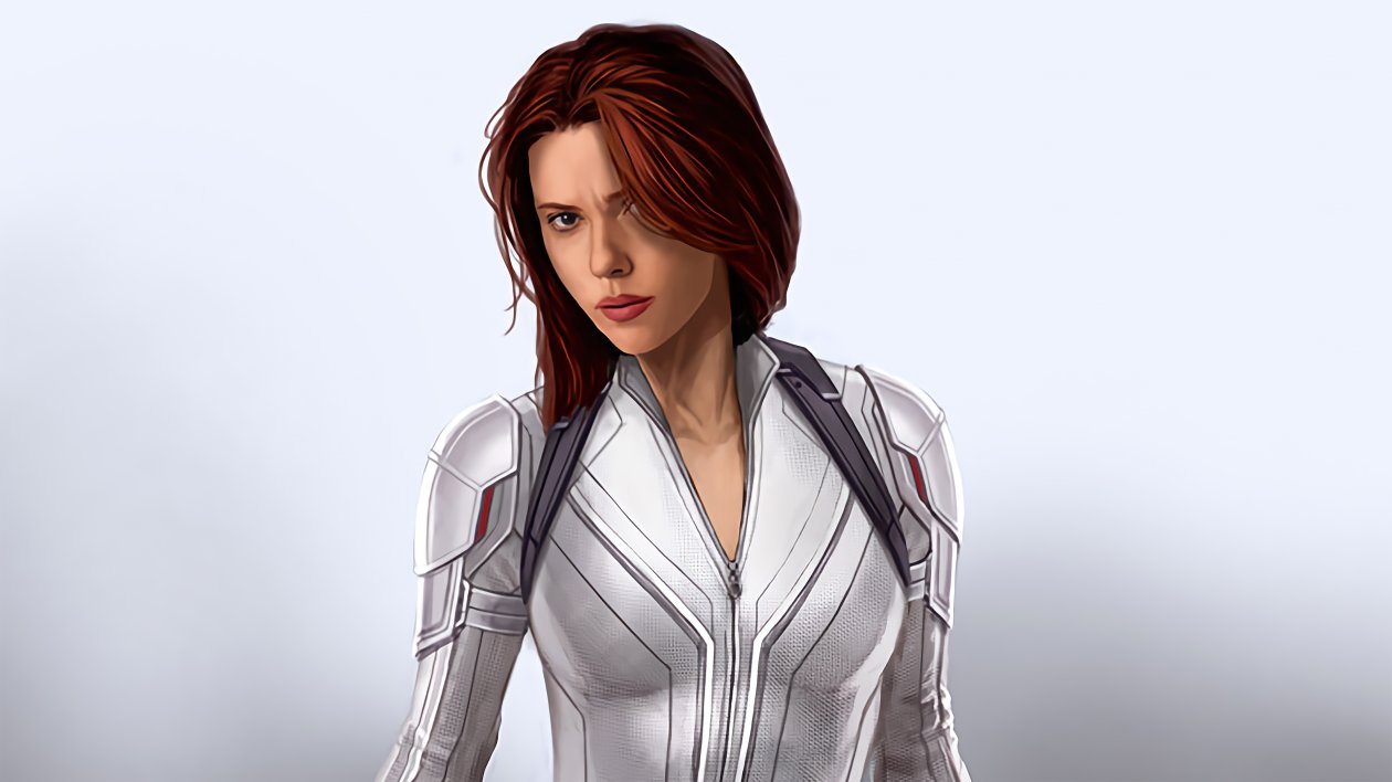 Black Widow White Suit 4k