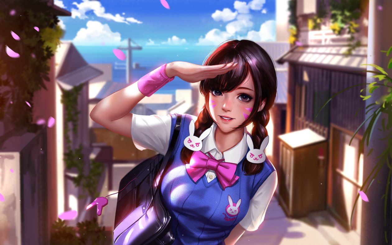 Dva Overwatch School Uniform Art