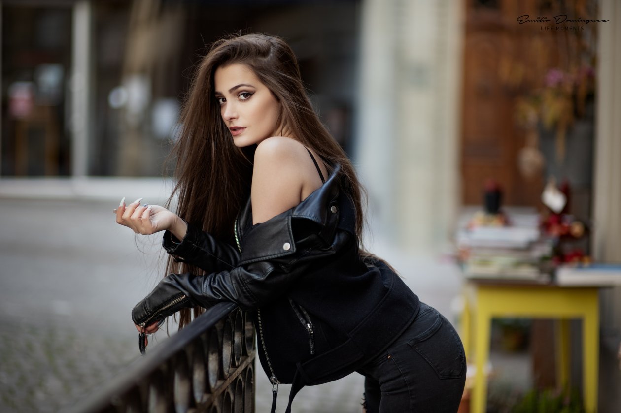 Girl In Black Leather Jacket Looking At Viewer