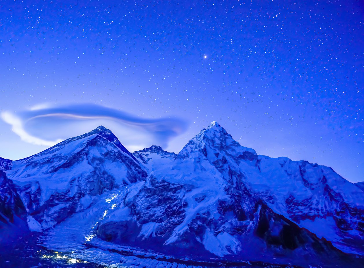 Base Camp Lights Mount Everest 4k