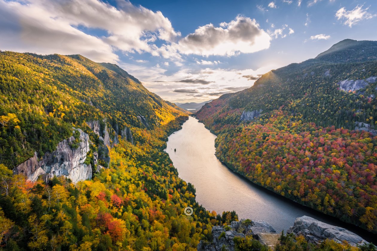 River Mountains Fall Clouds Tree 5k