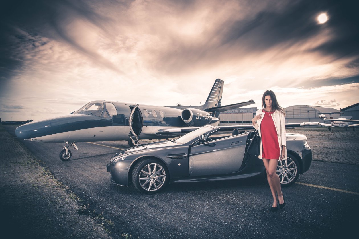 Aston Martin And Jet Model Photoshoot