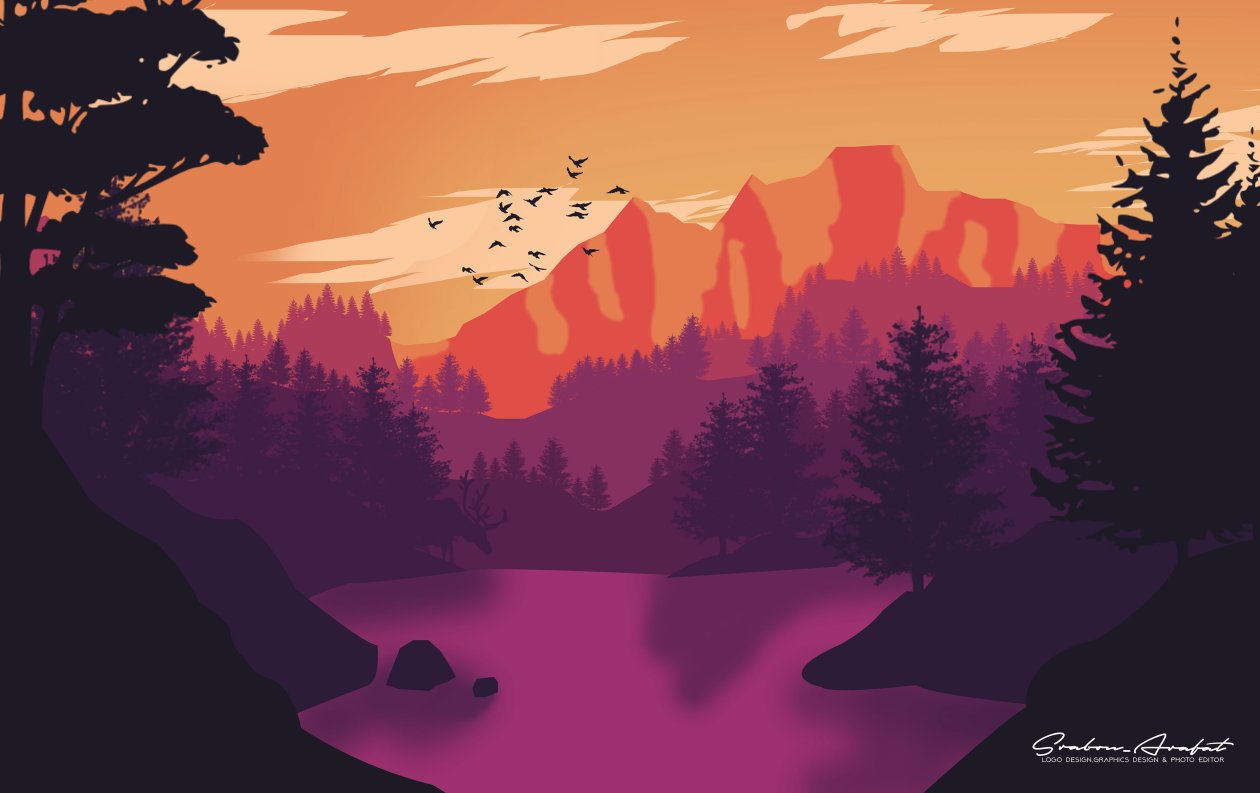 Mountains Birds Flying Minimalism