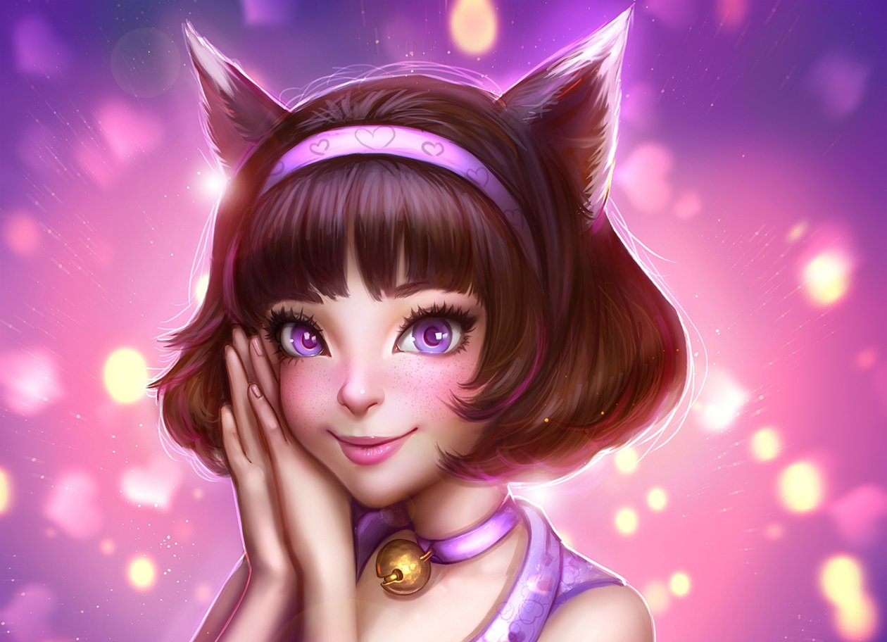 Purple Eyes Short Hair Animal Ears Girl
