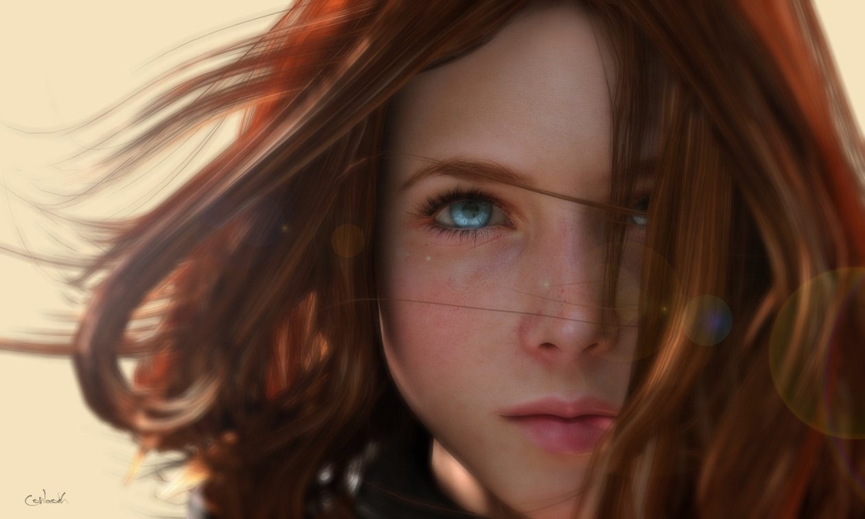 Blue Eyes Redhead Women Artwork