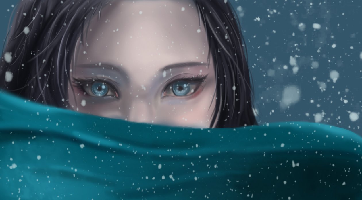 Blue Eyes Snowfall Anime Girl