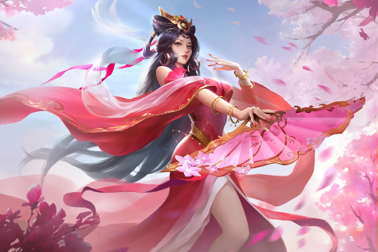 Anime Girl In Chinese Pink Dress Dancing
