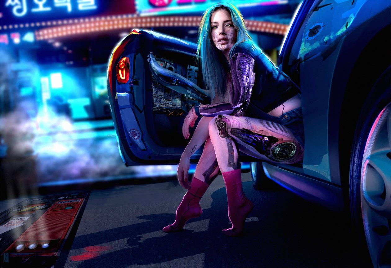 Cyberpunk Girl With Car4k