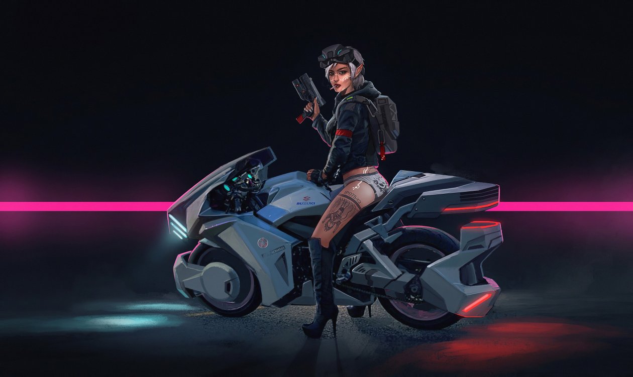 Cyberpunk Girl Bike4k