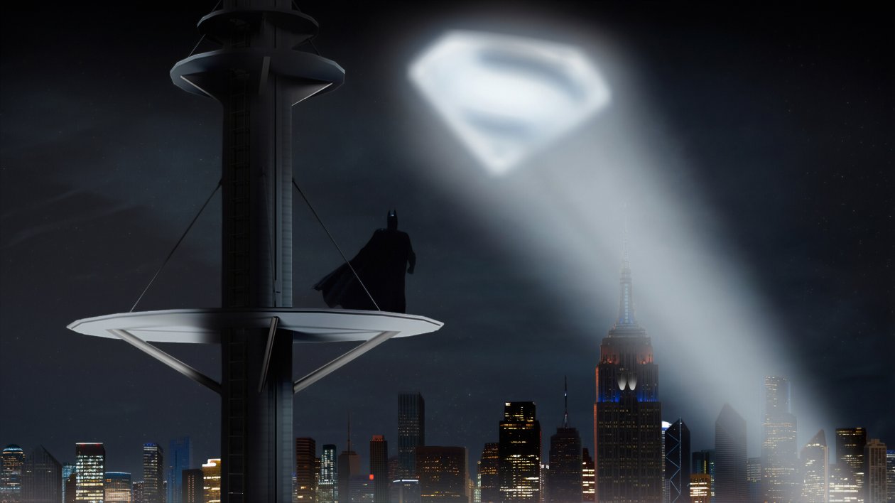 Batman Looking Up Superman Logo