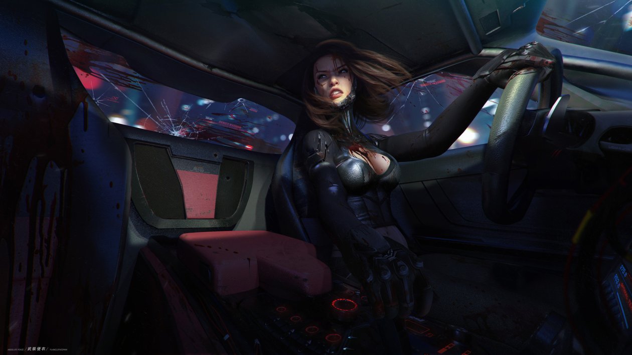Injured Girl Driving Car Artwork