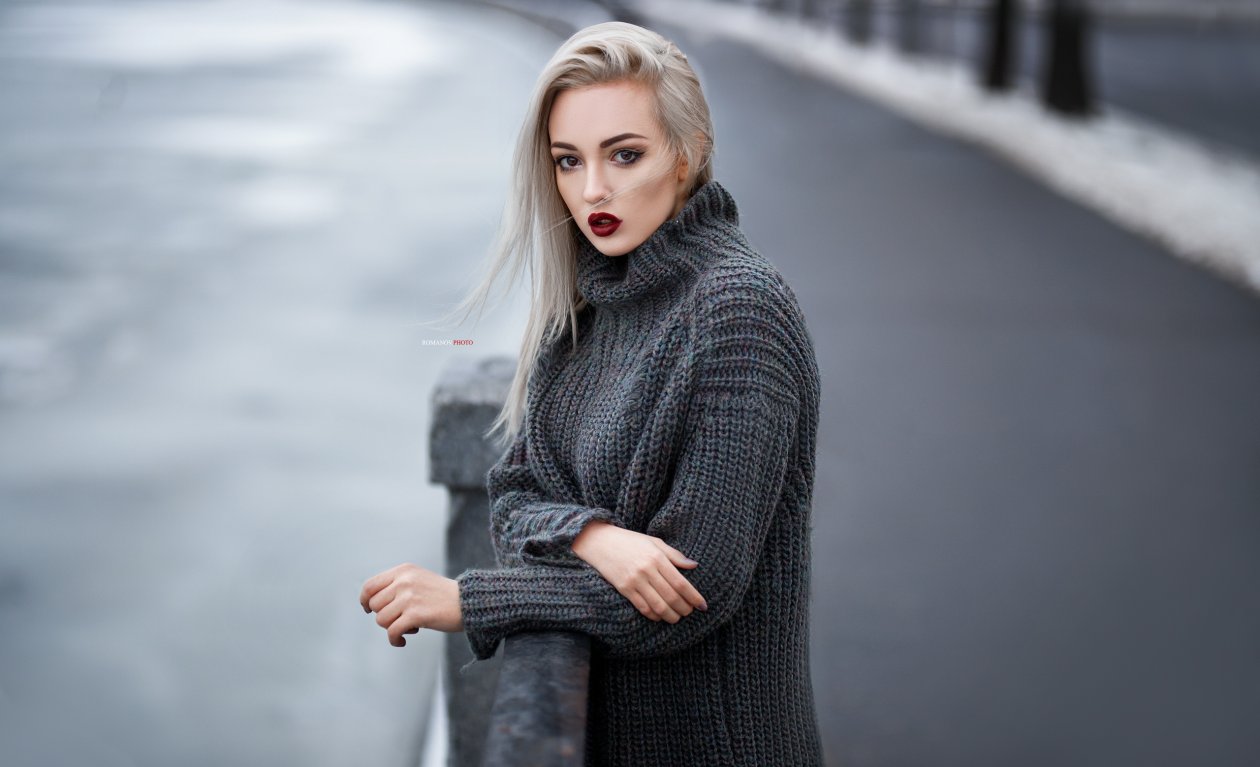 Beautiful Girl Hair In Face Outdoors