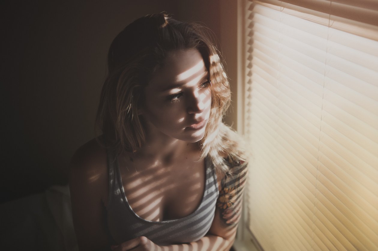 Woman Portrait Sunbeams On Face