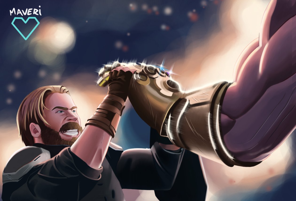 Captain America Defending Thanos Avengers Infinity War Artwork