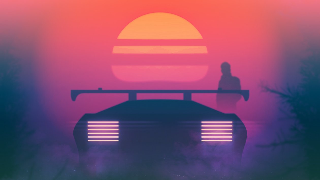 Sunset Man Standing Front Of Car