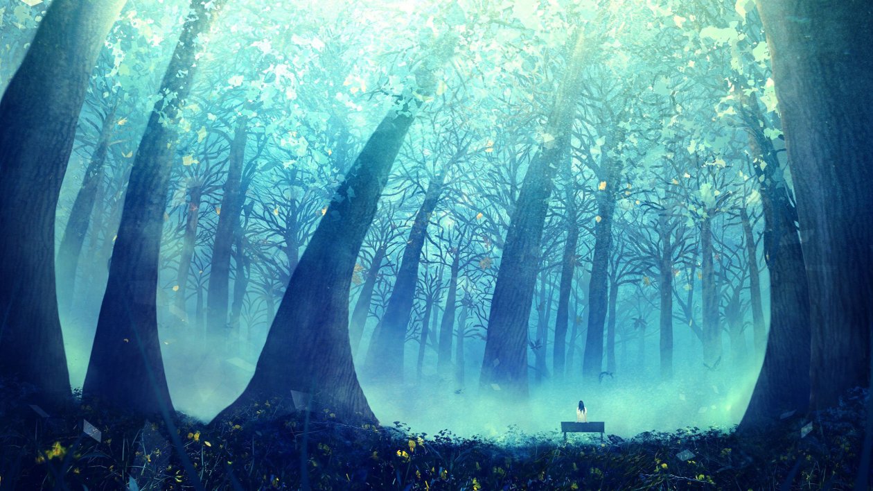 Girl Sitting Bench Dreamy World Painting