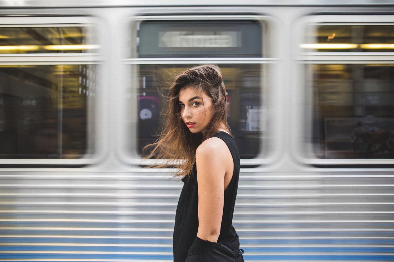 Brunette Girl Hair Blowing Subway