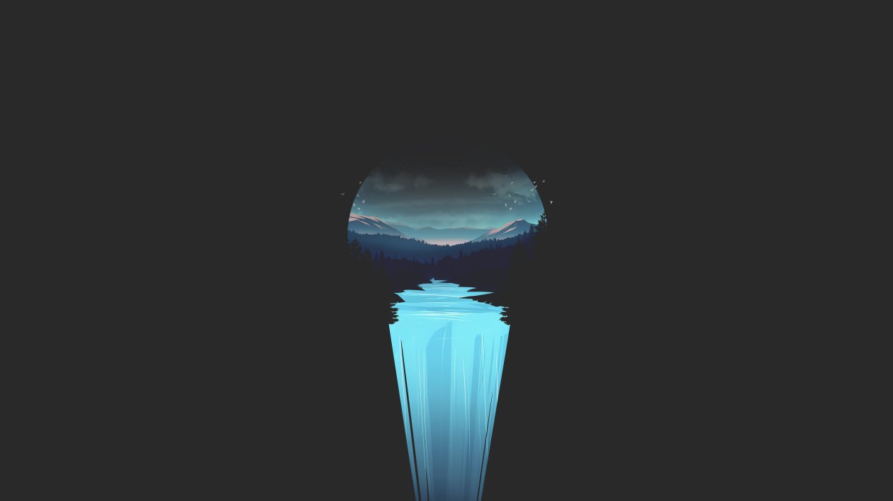 Forest Landscape Waterfall Minimal 5k