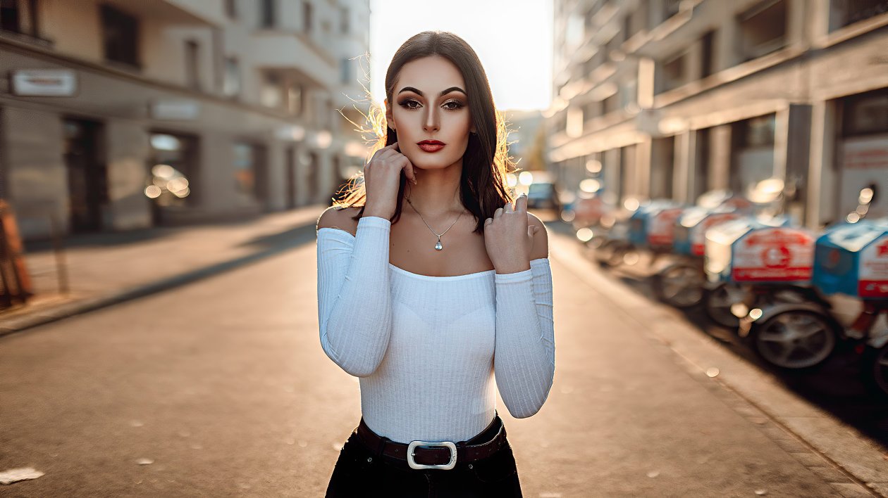 Girl Brunette Street Photography 4k