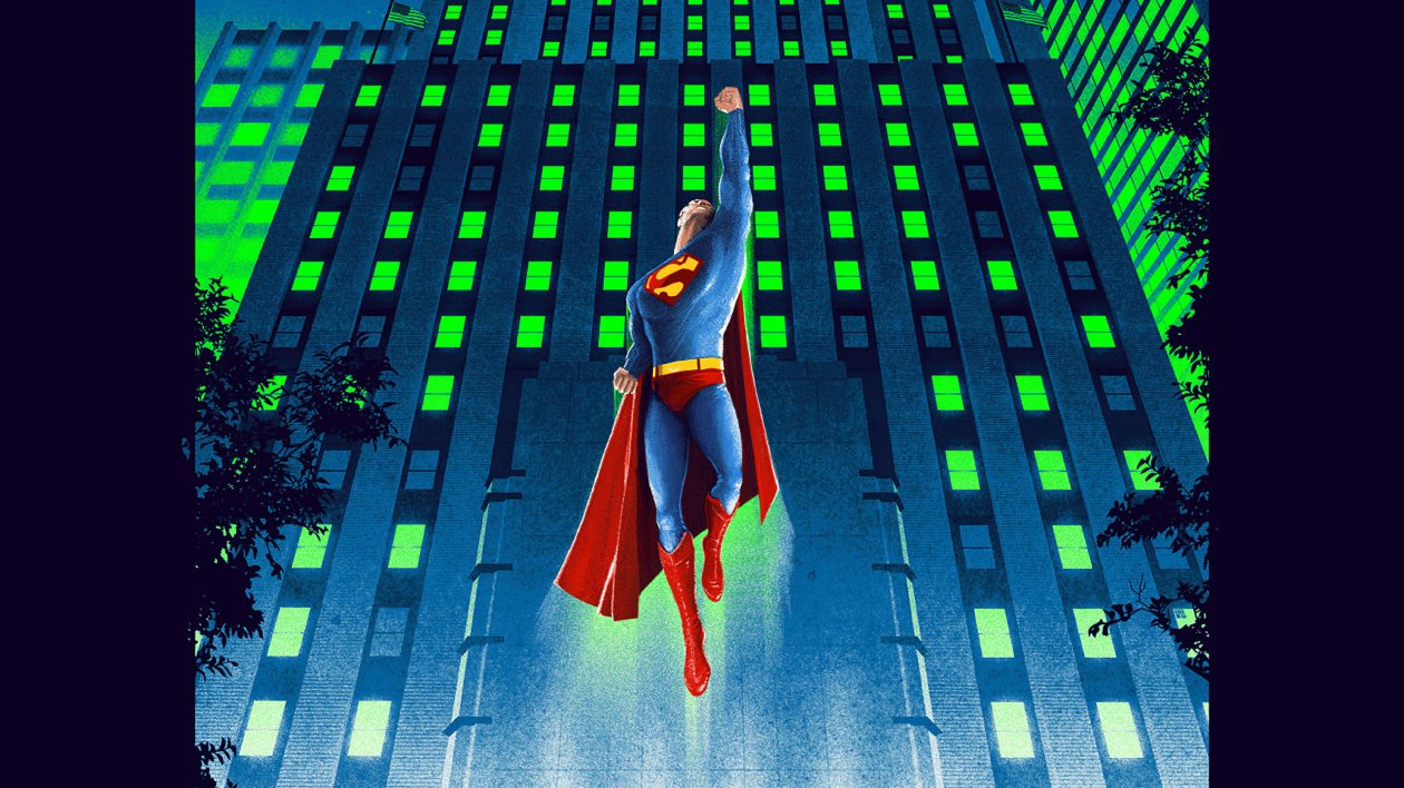 Superman Flying Above Artwork