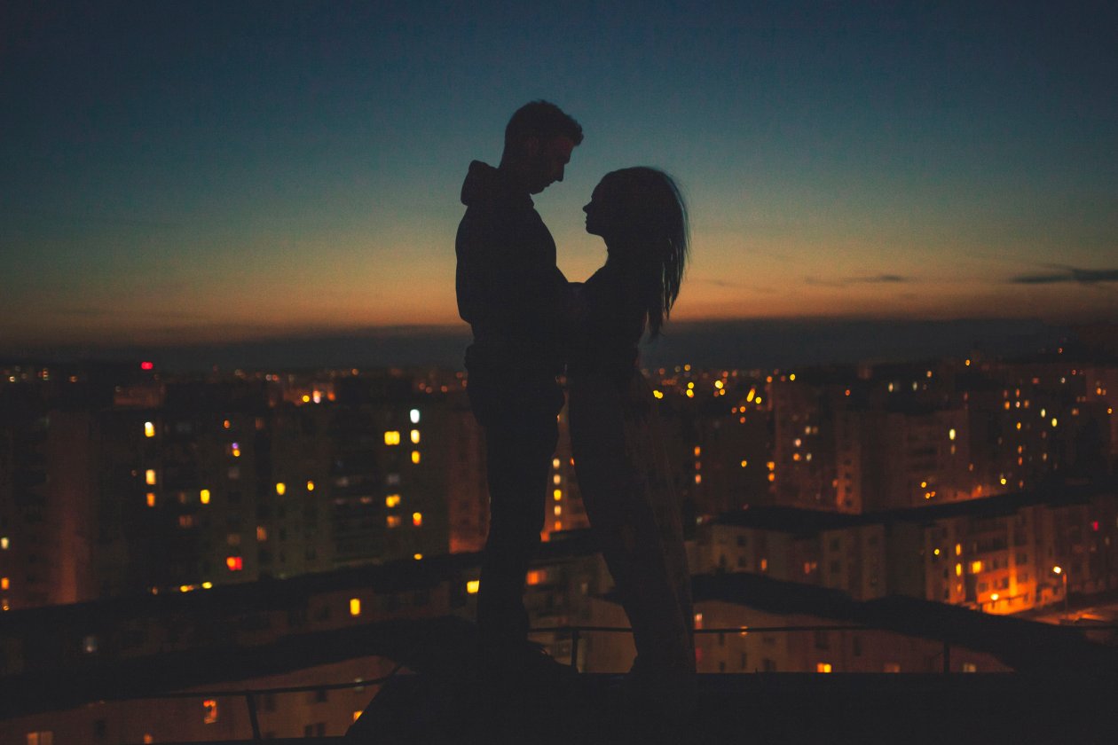 Couple Silhouette City View Behind