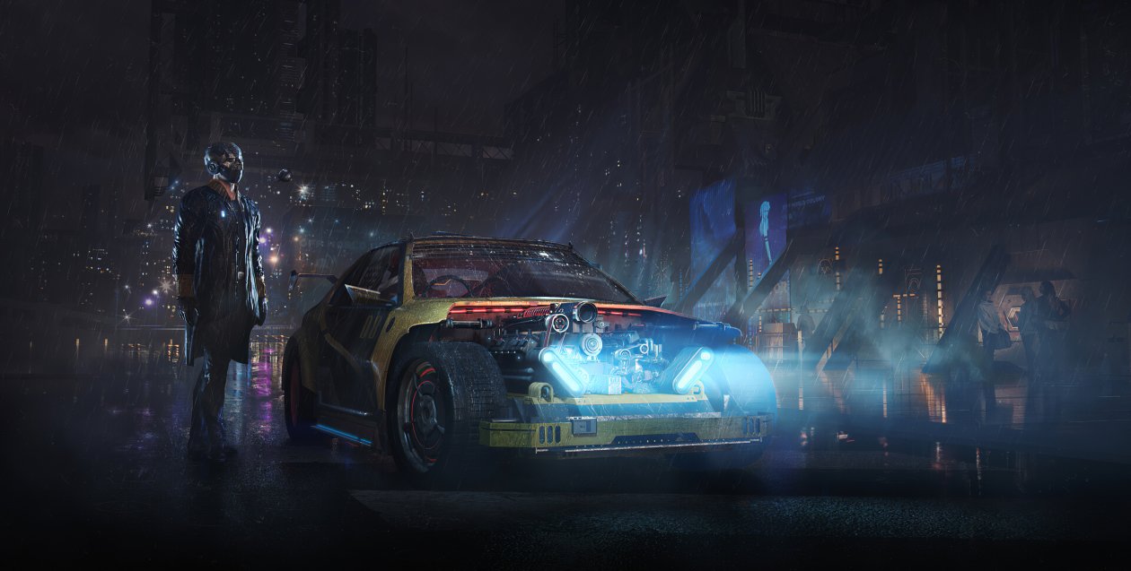 Dark Night Neon Light Car