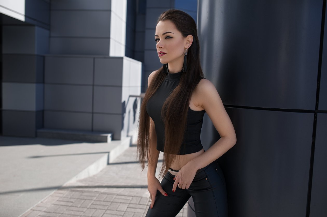 Black Clothing Girl Outdoor