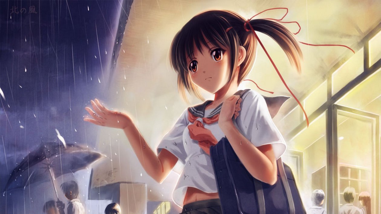 Girl Students Rain Umbrella Art